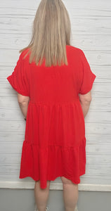 Red V-Neck Woven Dress
