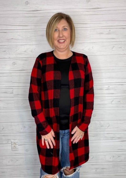 Buffalo Plaid Print Open Cardigan Mimi s House Boutique