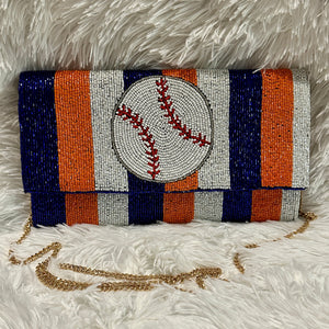 Orange, Blue & White Beaded Baseball Purse