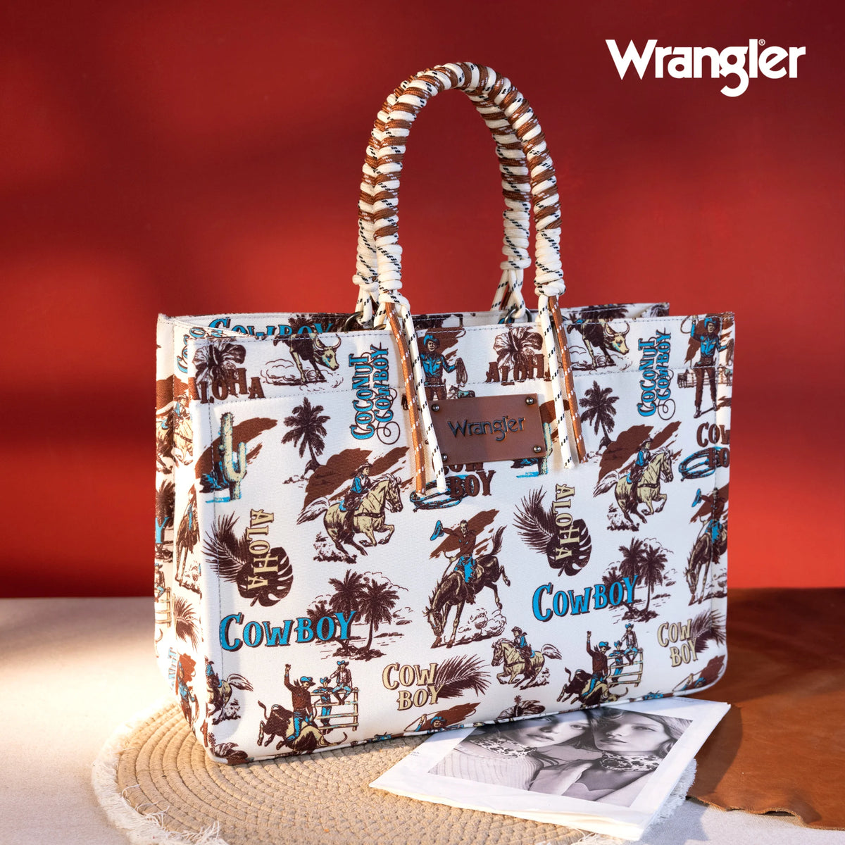Wrangler COWBOY Dual Sided Print Canvas Wide Tote
