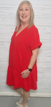 Load image into Gallery viewer, Red V-Neck Woven Dress
