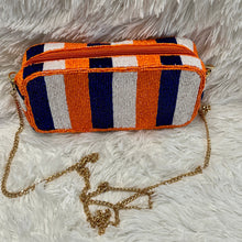 Load image into Gallery viewer, Orange, Blue &amp; White Square Beaded Purse
