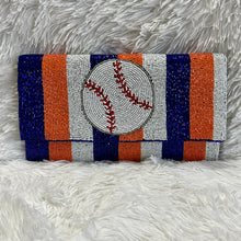 Load image into Gallery viewer, Orange, Blue &amp; White Beaded Baseball Purse
