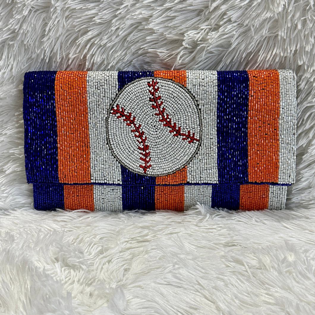 Orange, Blue & White Beaded Baseball Purse
