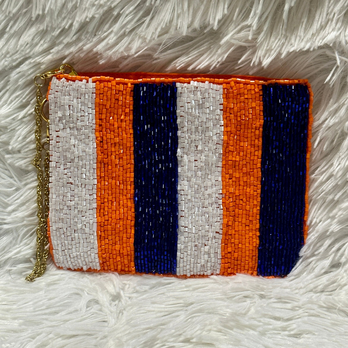 Orange, Blue & White Beaded Wristlet