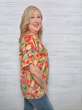 Load image into Gallery viewer, Multi color v-neck ruffle sleeve top
