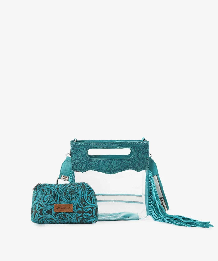 Montana West Top Handle Clear Fringe Crossbody Bag Set