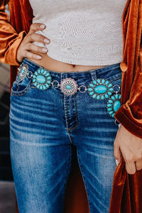 Floral Silver Turquoise Concho Belt