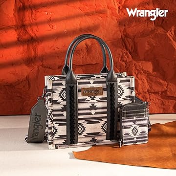 Wrangler Aztec Small Tote/Crossbody and Card Case Set 2Pc- Black
