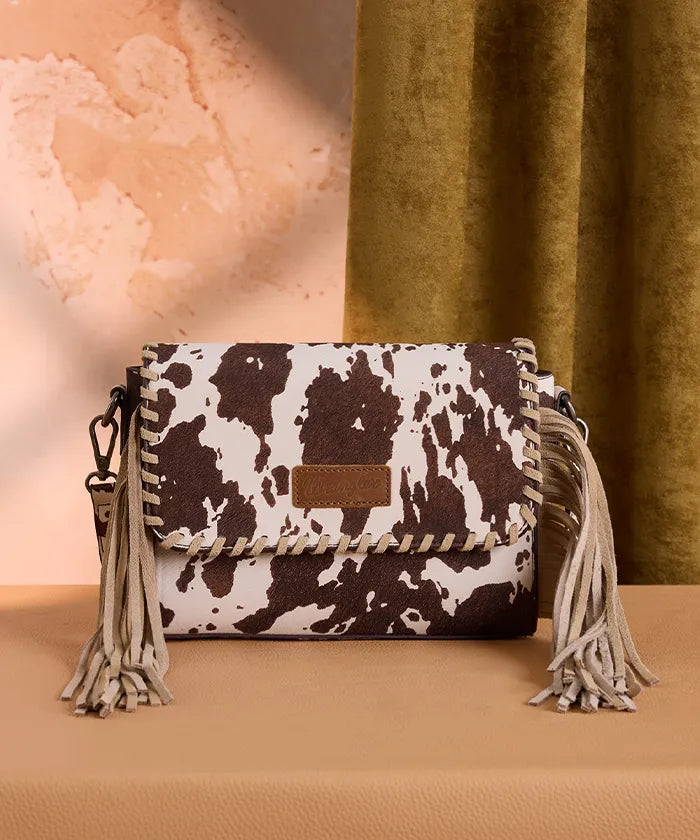 Wrangler Rustler Wildside Cow Print Flap Crossbody Bag