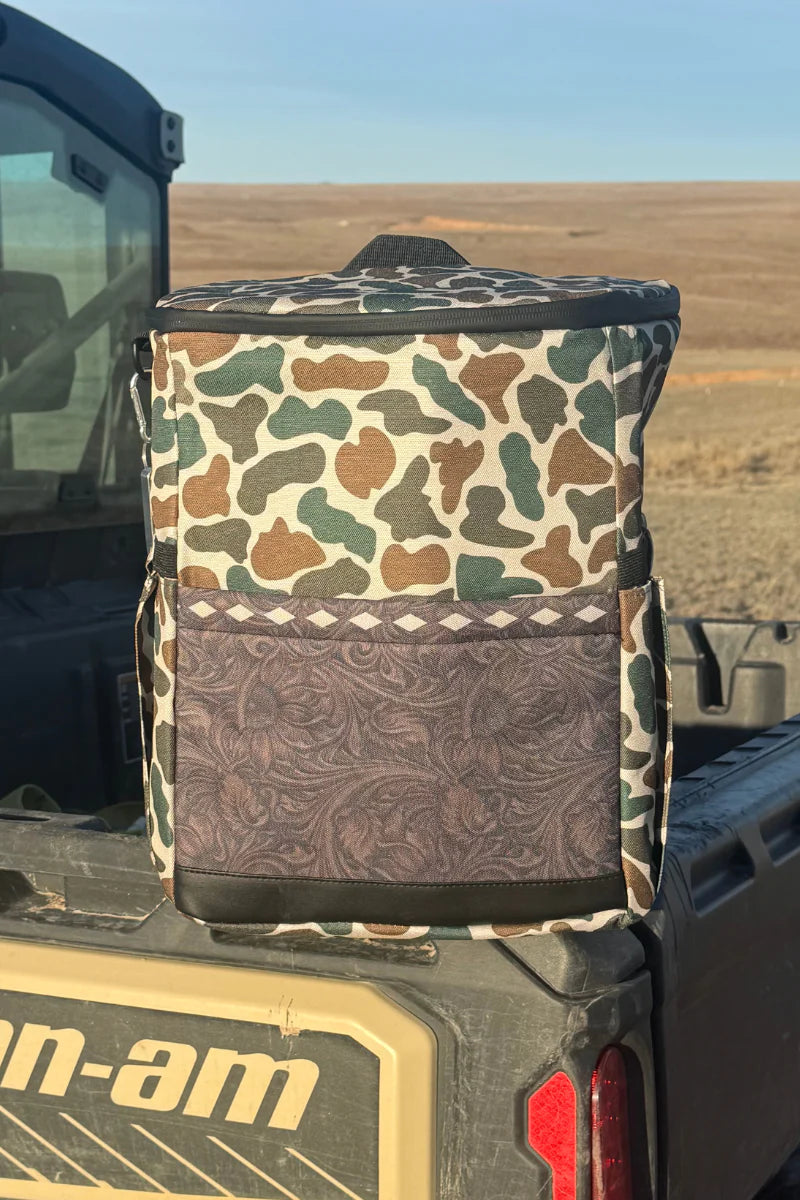 Memory Lane Cooler Backpack – Camo & Tooled Print