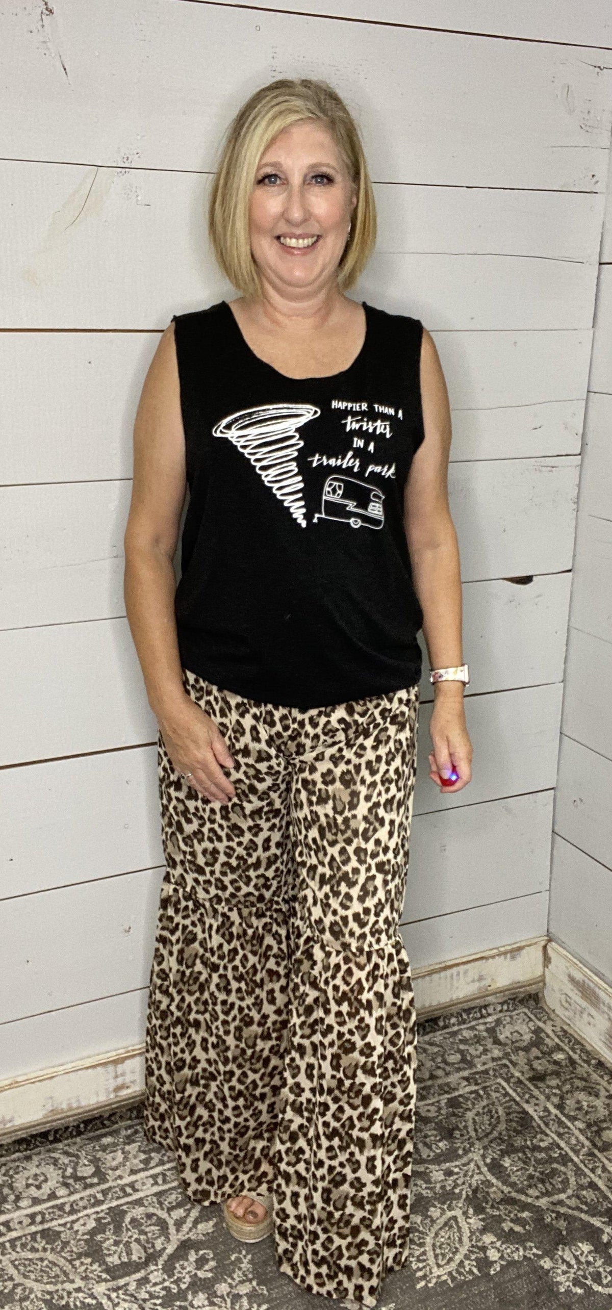 Cheetah ruffle leg chiffon pants