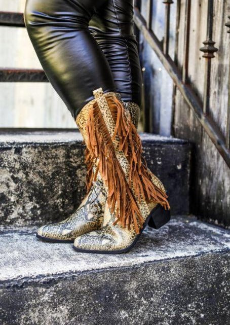 Brown Snake Fringe Boots