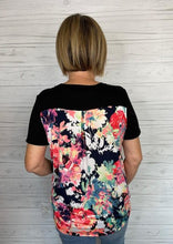 Load image into Gallery viewer, Black Top w/ Bright Floral Details
