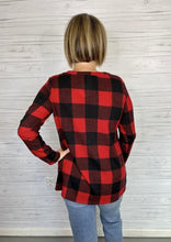 Load image into Gallery viewer, Buffalo Plaid Top w/ Detailed V-neck

