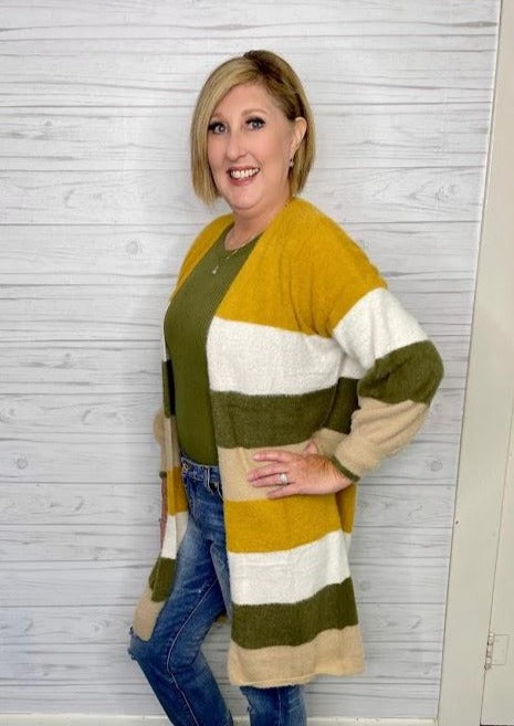 Fuzzy Color Block Cardigan