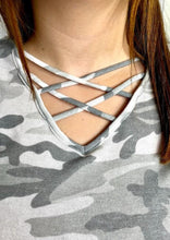 Load image into Gallery viewer, Grey Camo Criss-Cross Top
