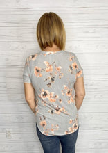 Load image into Gallery viewer, Grey V-neck Top with Pink Floral
