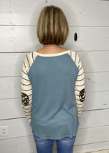 Load image into Gallery viewer, Waffle top with striped long sleeves
