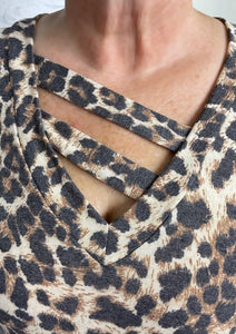 Leopard Print Top w/ Sliced Neckline Detail