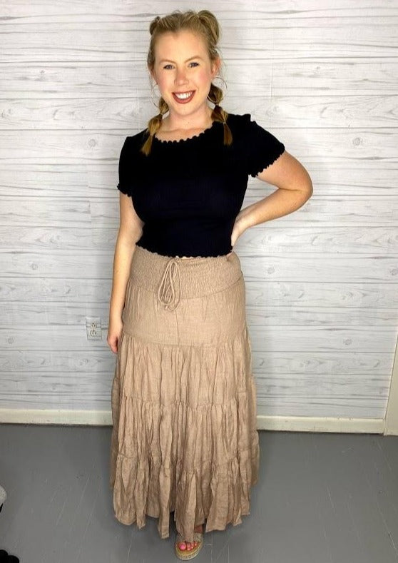 Smock Waist Tiered Maxi Skirt