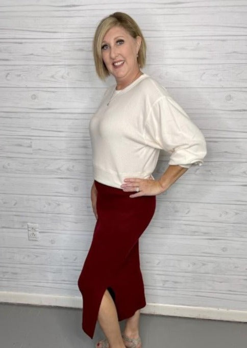 Ribbed Knit Midi Skirt