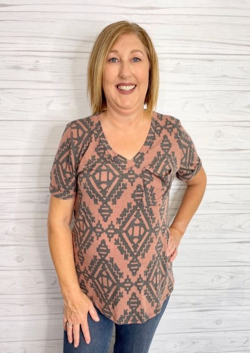 Rust Geometric Pattern Top