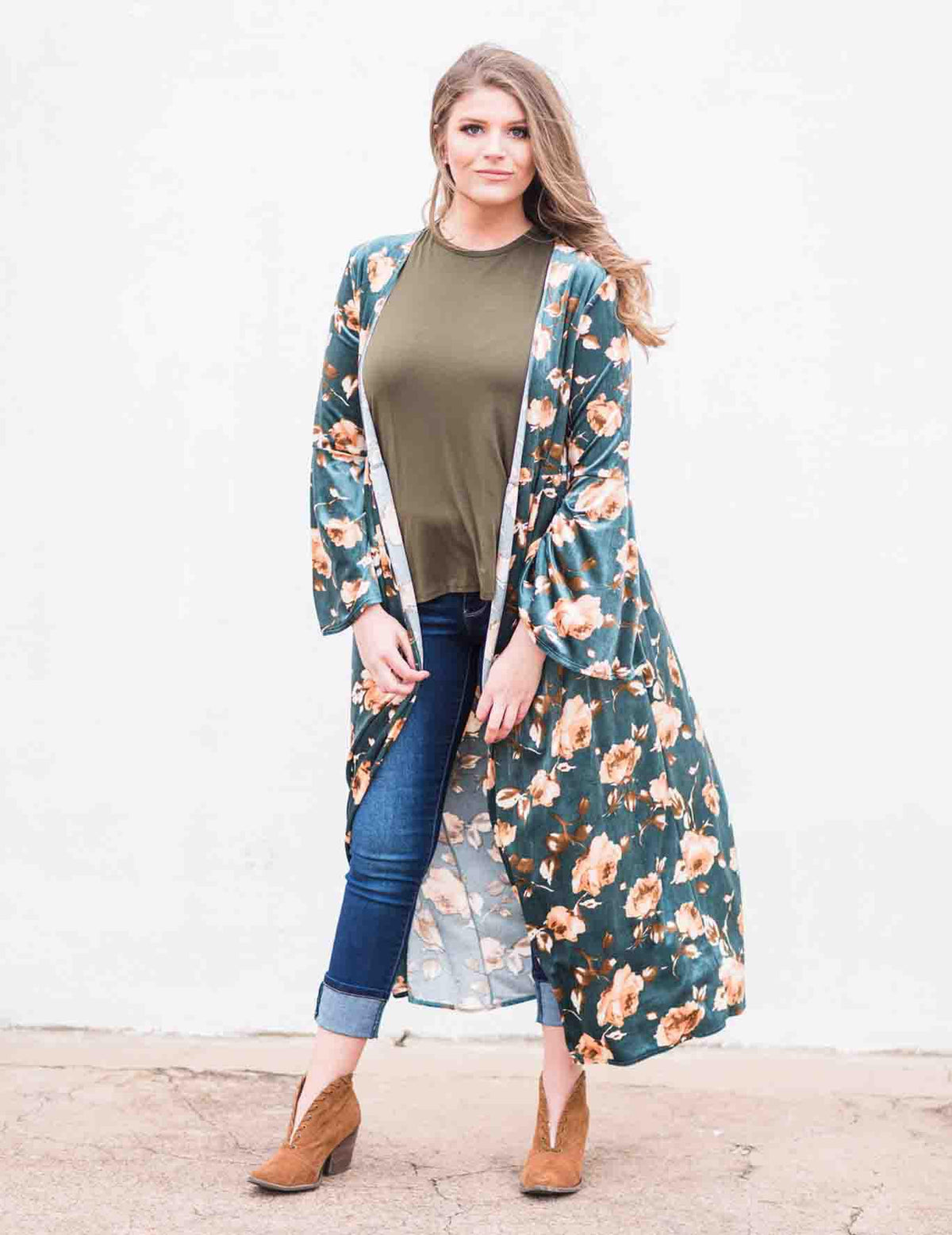 Teal Velvet Ruffle Duster