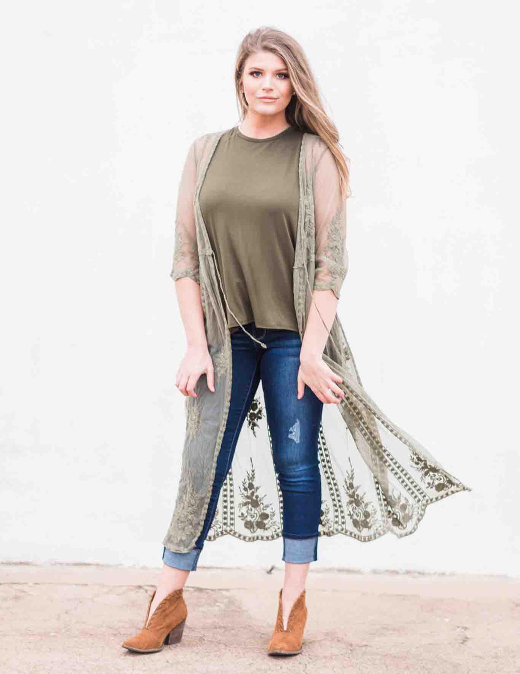 Olive Lace Duster