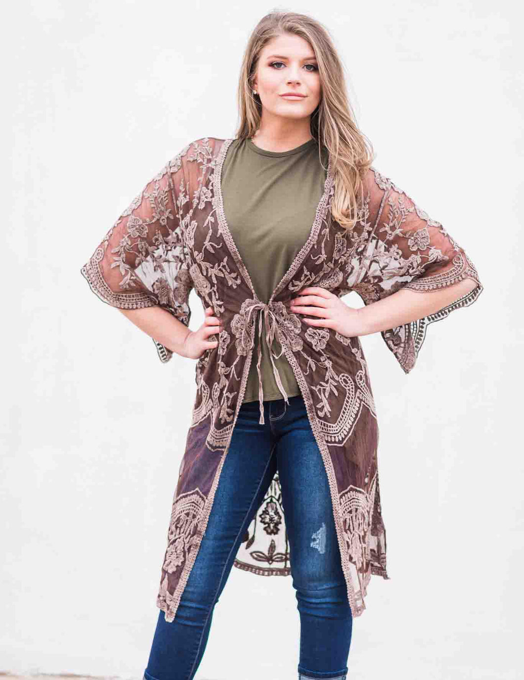 Brown Embroidery Duster