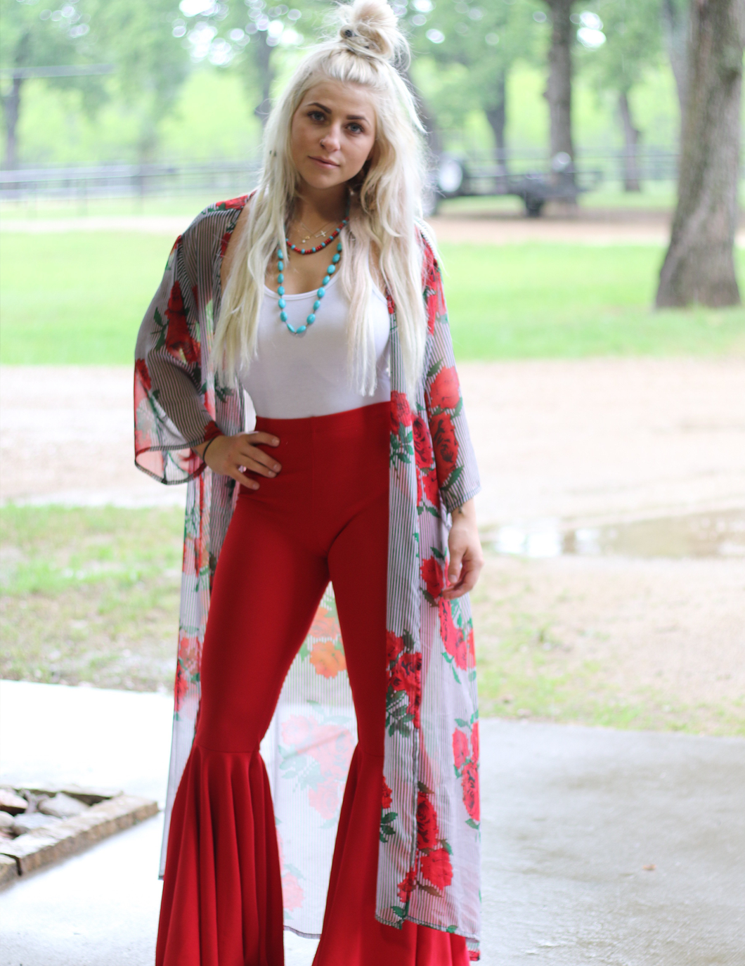 Red Rose Striped Duster