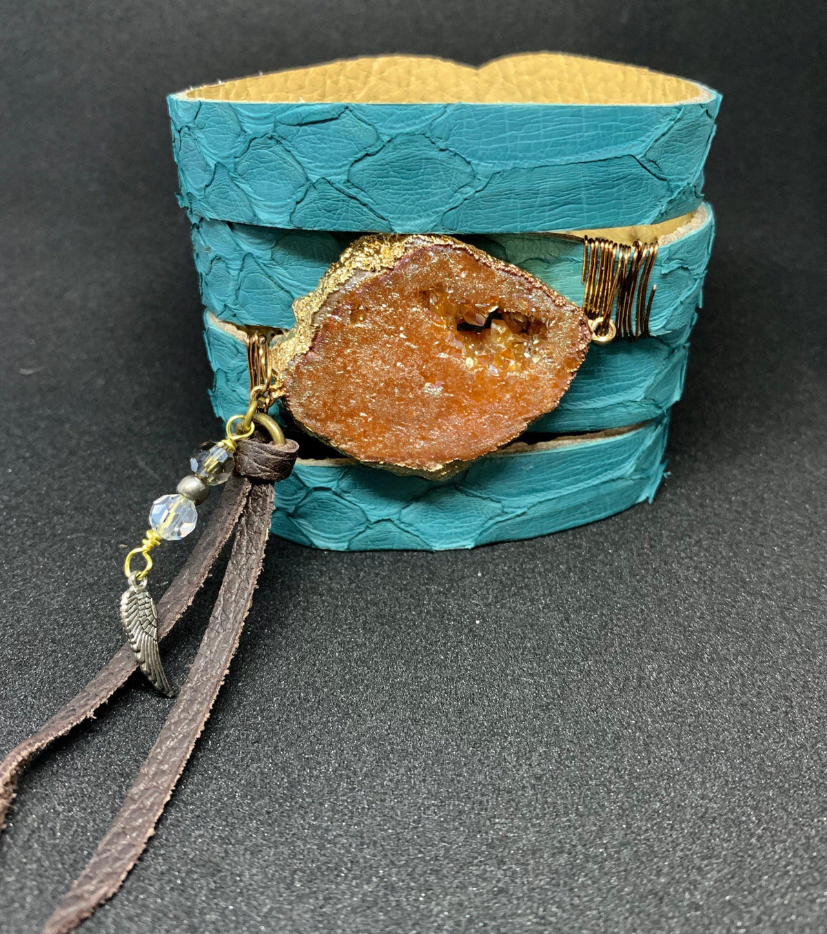 Turquoise split python  druzy cuff