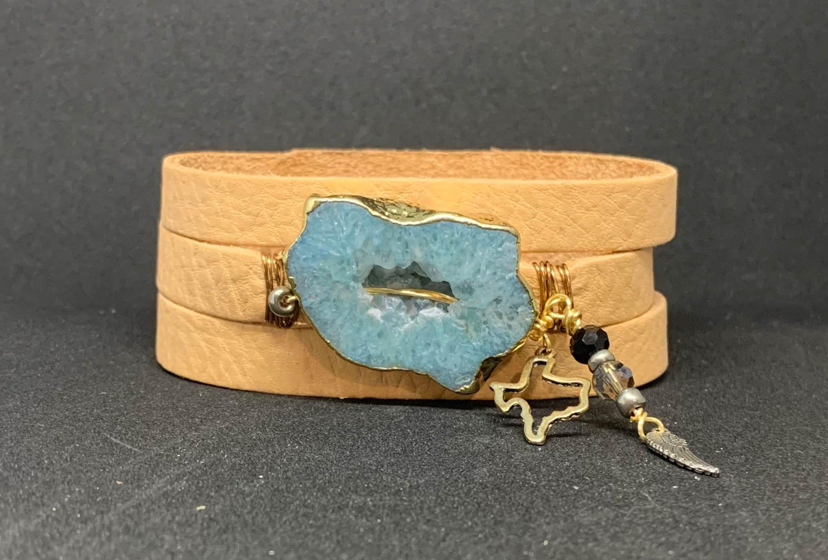 Natural leather druzy cuff