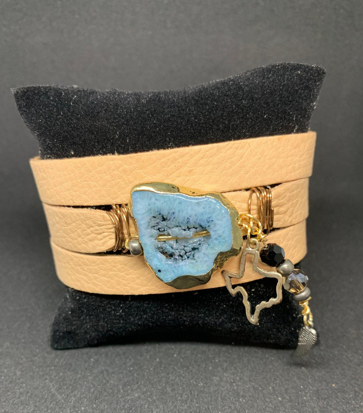 leather druzy bracelet