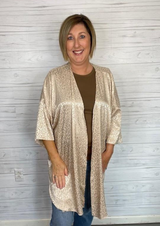 Satin Leopard Print Kimono